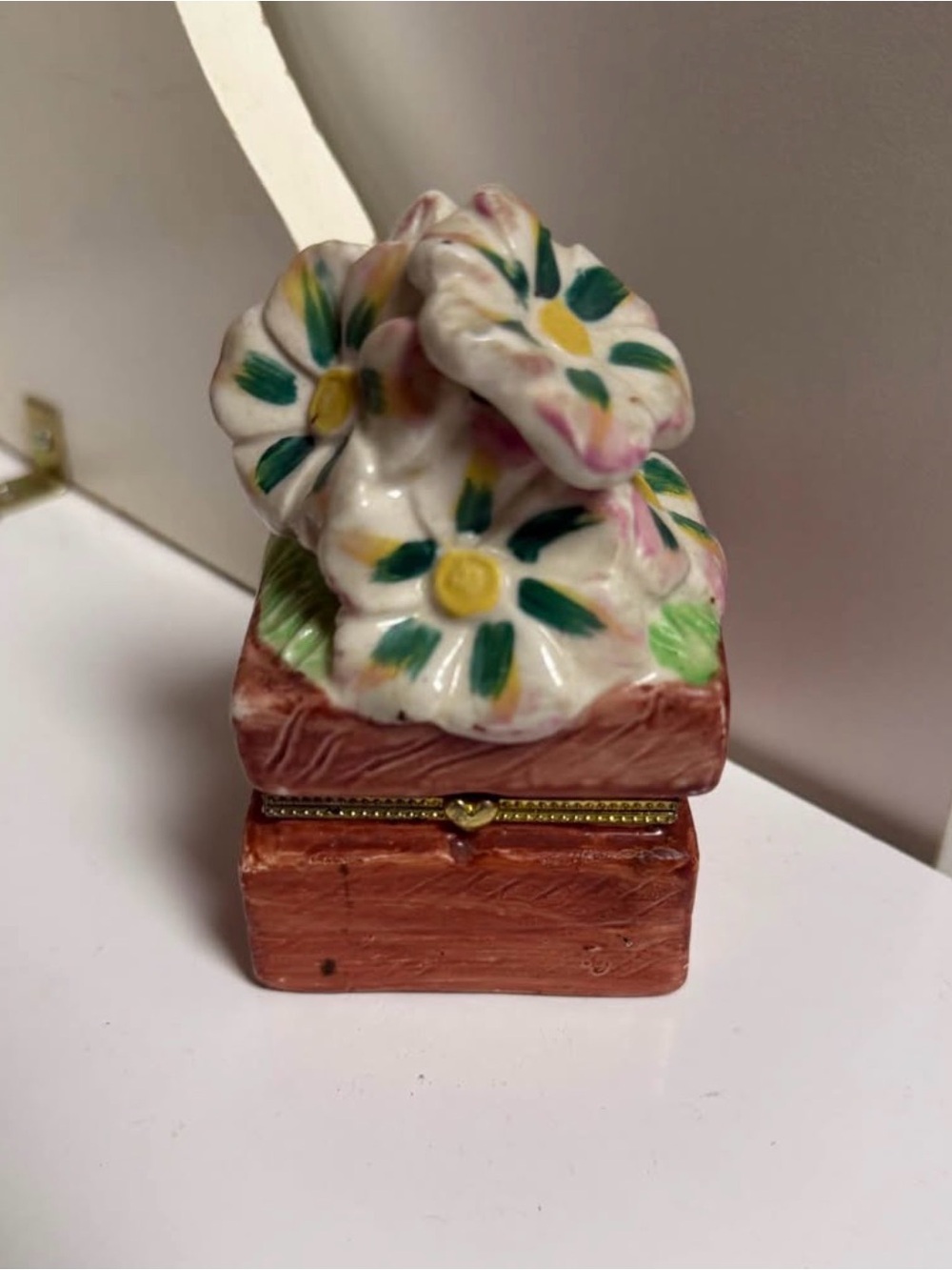 Porcelain Floral Trinket Box with Hand-Painted Flowers
